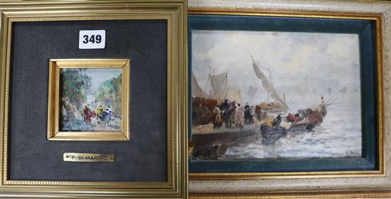 Francesco di Marino Fisherfolk on the wharf and Street scene 6.5 x 9in. and 3 x 3in.